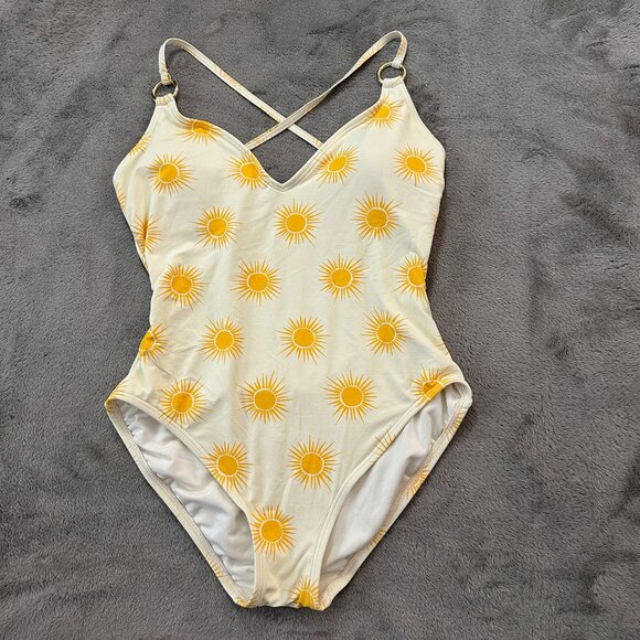 Kate Spade One Piece Swimsuit No Size Appx MEDIUM Yellow Suns - Picture 1 of 7